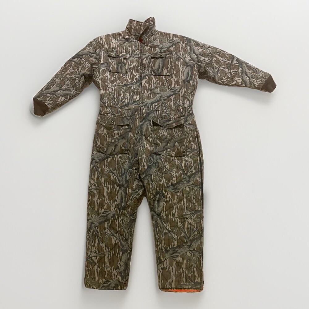 Vtg 80 Gander Mountain Mossy Oak Reversible Blaze Orange Insulated Coveralls XXL